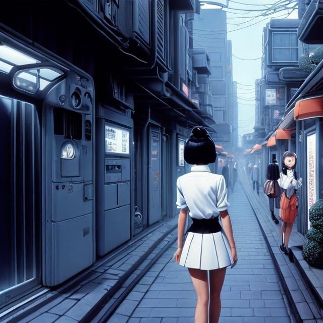 Prompt: Roger Broders, Jean-Claude Mézières, Surreal, mysterious, strange, fantastical, fantasy, Sci-fi, Japanese anime, a trip around the world on paper, the adventures of a beautiful high school girl in a miniskirt, perfect voluminous body, on the other side of the radio, hyper detailed masterpiece 