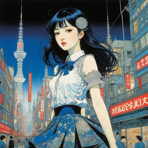 Prompt: Harry Clarke, Yuko Shimizu, James Gurney, Marco Somà, Don Maitz, Surrealism, wonder, strange, bizarre, fantasy, Sci-fi, Japanese anime, Fourier transform and solid state physics, city of topology and crystallography, Tokyo, beautiful high school girl in miniskirt, perfect voluminous body, detailed masterpiece 