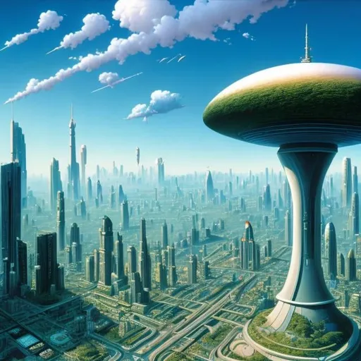 Prompt: Roger Dean, Tim white, Surreal, mysterious, strange, fantastical, fantasy, Sci-fi, Japanese anime, miniskirt beautiful high school girl in a daydream town, perfect voluminous body, Mother Machine, skyscrapers, bird’s eye view, hyper detailed masterpiece, high resolution definition quality, depth of field cinematic lighting 