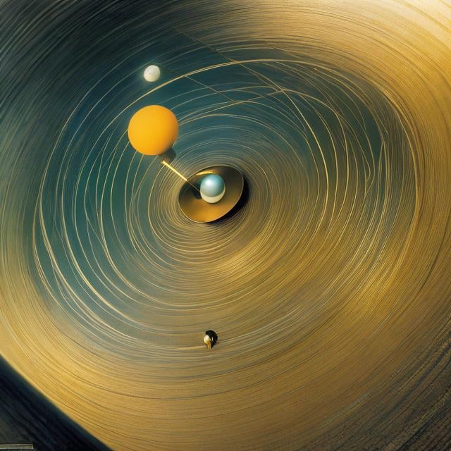 Prompt: Koloman Moser, Arthur Rackham, Surreal, mysterious, strange, fantastical, fantasy, Sci-fi, Japanese anime, celestial model of the solar system, automatic mechanism, beautiful blonde miniskirt girl Alice, perfect voluminous body, Foucault's pendulum, hyper detailed masterpiece high resolution definition quality, 