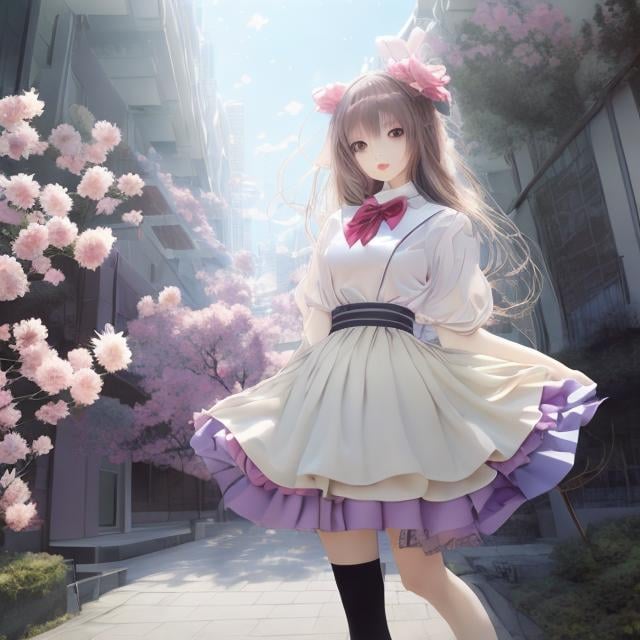 Prompt: Yukari Ichijo, Victor Borisov-Musatov, Surreal, mysterious, bizarre, fantastical, fantasy, Sci-fi, Japanese anime, visual perception, overestimating the distance, the creative principle is semiotic evolution, perception, the recognized objective world, the world inside the camera, heliography, miniskirt beautiful high school girl, perfect voluminous body microcos, detailed masterpiece 