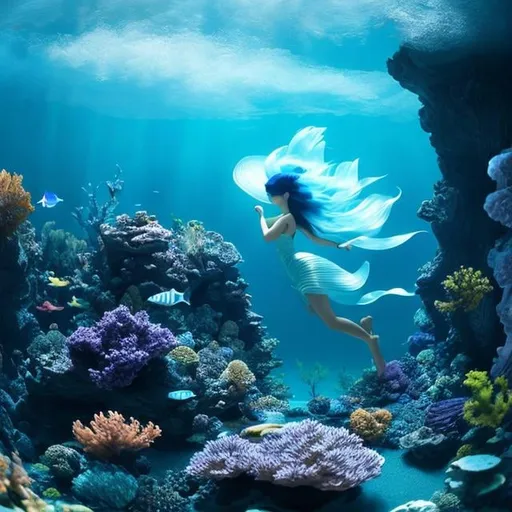 Prompt: Anton Lomayev, Kiichi Okamoto, Surreal, mysterious, strange, fantastical, fantasy, Sci-fi, Japanese anime, paper aquarium, beautiful aquatic girl, perfect voluminous body, inside and outside the tank, detailed masterpiece 