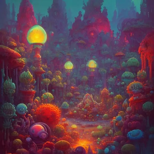 Prompt: Paul Lehr, Surreal, mysterious, bizarre, fantastical, fantasy, Sci-fi, Japanese anime, chemical composition and atomic arrangement of minerals, ore garden, succulent plants, lawn paradise, detailed masterpiece depth of field cinematic lighting
