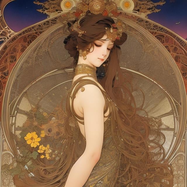 Prompt: Katsuhiro Otomo, Alphonse mucha, surreal, mysterious, strange, fantastic, fantasy, sci-fi, fantasy, anime If the universe is meaningless, then that statement is also meaningless. The meaning and purpose of dancing is simply to dance. Everyone wants to dance, right?, detailed masterpiece 