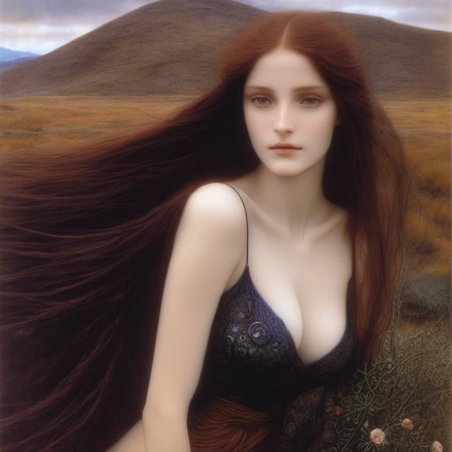 Prompt: Elizabeth Siddal, Luis Royo, Surreal, mysterious, strange, fantastical, fantasy, Sci-fi, Japanese anime, Kairasai's pre-divination records of Primorye, drifting in the final world, aesthetics of desolation, beautiful lady traveller perfect voluminous body, cactus fantasy, but the stars flow, detailed masterpiece 