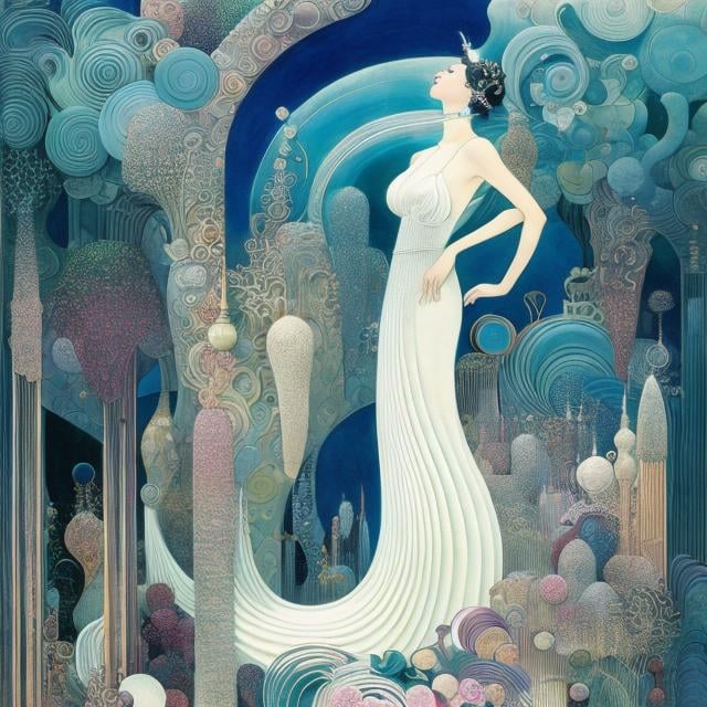 Prompt: Kay Nielsen, shinya komatsu, Dadaism, wonder, strange, fantastical, fantasy, Sci-fi, Japanese anime, amphitheater of colorful building blocks, beautiful singing girl, perfect voluminous body, detailed masterpiece 