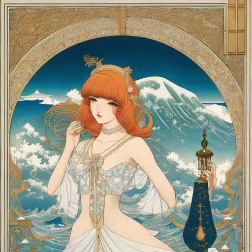 Prompt: George Barbier, Charles Doyle, John Jude Palencar, Walter Crane, Japanese anime, manga lines, observatory, astronomical girl with perfect body, specimen box, high tide, cafeteria, hyperdetailed high resolution high quality high definition masterpiece