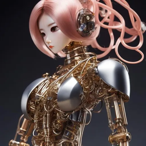 Prompt: Katsuhiro Otomo, A E Marty, Japanese anime, Mechanical girl, sweet beautiful face, shirt haired, perfect body style, part mechanical skin, part human, mechanical joints. Tubes attached, thin skintight, voluminous body, poses emphasize curves and shapes of body, hyper detailed, fine lines, detailed face, detailed eyes, high resolution definition quality masterpiece, depth of field, focus. mechanics and machines background, close up, big chest cleavage, moon stars universes 