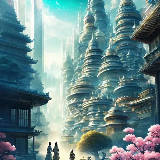 Prompt: Maria Susarenko, Nanase Ohkawa, Surreal, Mysterious, Strange, Fantastic, Fantasy, Sci-Fi, Japanese Anime, Sandbox Library Eternity passes in an instant, gods transform into wild beasts, dying souls wander in search of an oasis of mystery, and a prosperous city suddenly goes mad, detailed masterpiece 