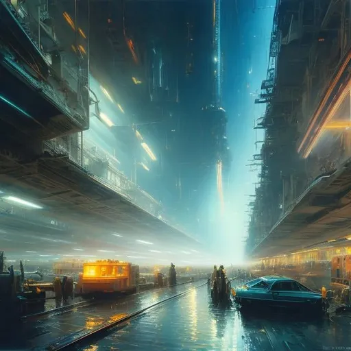 Prompt: John Berkey, Thomas Crane, Surreal, mysterious, strange, fantastical, fantasy, Sci-fi fantasy, anime, underground city, underground space developed in various ways, underground structure, subway, perspective view, miniskirt beautiful girl, perspective drawings, hyper detailed masterpiece, high resolution definition quality, depth of field cinematic lighting 