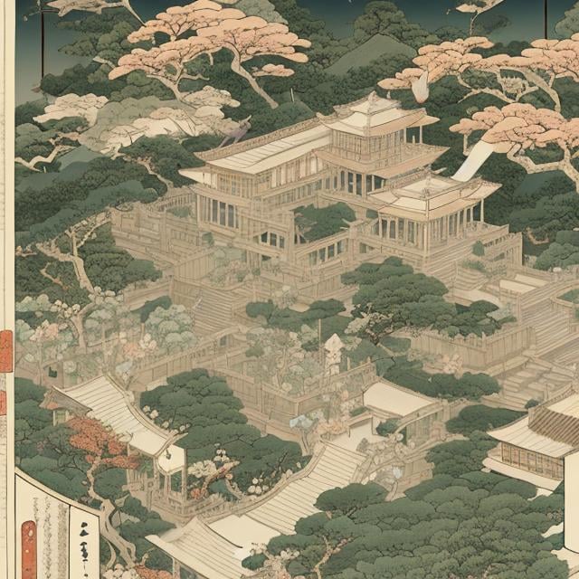 Prompt: Ukiyo-e style　animesque Imaginary Garden of Babylon　Eros　detailed high resolution