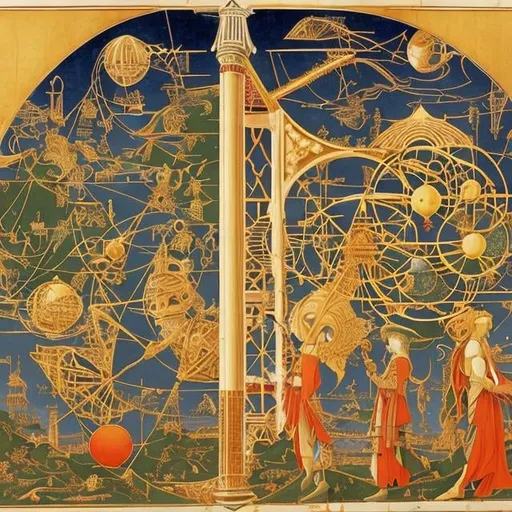 Prompt: Paolo Uccello Anime　surreal　absurderes　wondrous　strange　Whimsical　Sci-Fi Fantasy　Archimedes' slinger and crane　a beauty girl　perfect body Babbage's difference engine　Parthenon　Dogon cosmic creation myth　Phobos monolith　Kunji All Nations All Map　Aeolus Sphere　retrogradetimeretrograde