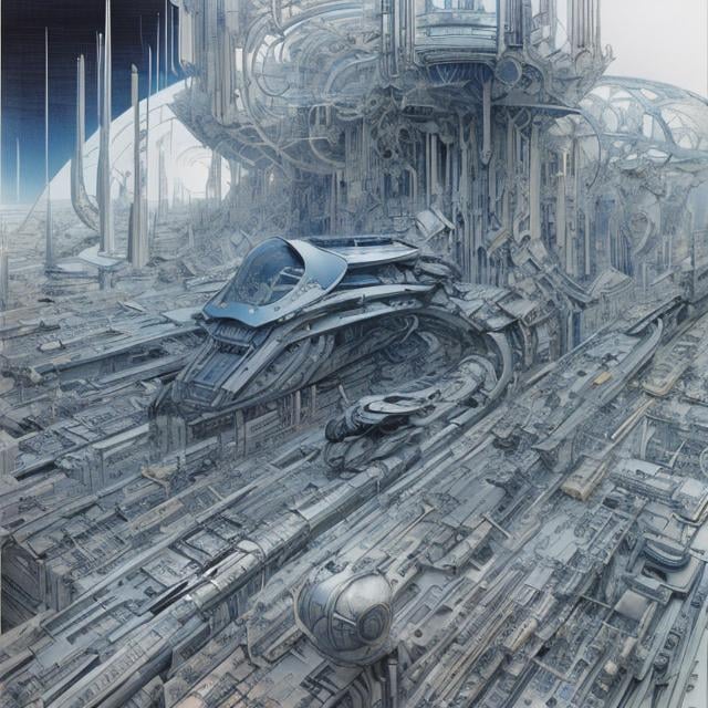 Prompt: Lebbeus Woods, Zaha Hadid, Paolo Soleri, Michael Kaluta, Ralph McQuarrie, surreal, strange, weird, wonderful, sci-fi fantasy, Mechanical moon, plans drawings, blue prints, sections, aerial perspective, vanishing points, mechanic girl, hyperdetailed high resolution high definition high quality masterpiece 