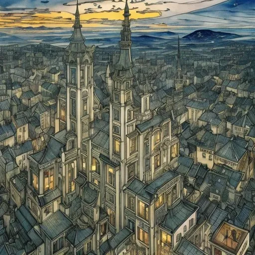 Prompt: Anton Pieck, Sveta Dorosheva, Margaret Macdonald Mackintosh, Mysterious, Surreal, Extraordinary, Fantasy, Sci-fi, Japanese Anime, On a night when star fragments fall, Glass City, a beautiful girl in a miniskirt takes a walk with a cat, perfect voluminous body, detailed masterpiece bird’s eye view