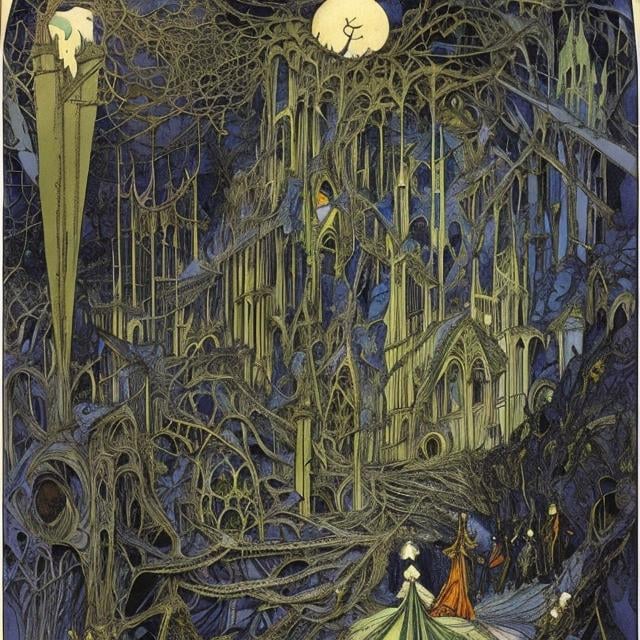 Prompt: Harry Clarke, Anton Pieck, Remedios Varo, animesque　wondrous　strange　Whimsical　Sci-Fi Fantasy　It's a strange school　The students who enroll are all boys and girls like Alice in Wonderland who went to another world　Although they have returned, they are anxious to return to "Wonderland" again.　A school that teaches how to come to terms with reality　An eerie incident inspired by her presence in the world of the dead