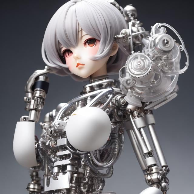 Prompt: Japanese Anime, Katsuhiro Otomo, A E Marty, Mechanical girl, sweet beautiful face, shirt haired, perfect body style, part mechanical skin, part human, mechanical joints. Tubes attached, thin skintight, voluminous body, poses emphasize curves and shapes of body, hyper detailed, fine lines, detailed face, detailed eyes, high resolution definition quality masterpiece, depth of field, focus. mechanics and machines background, close up, big chest cleavage, moon stars universes 
