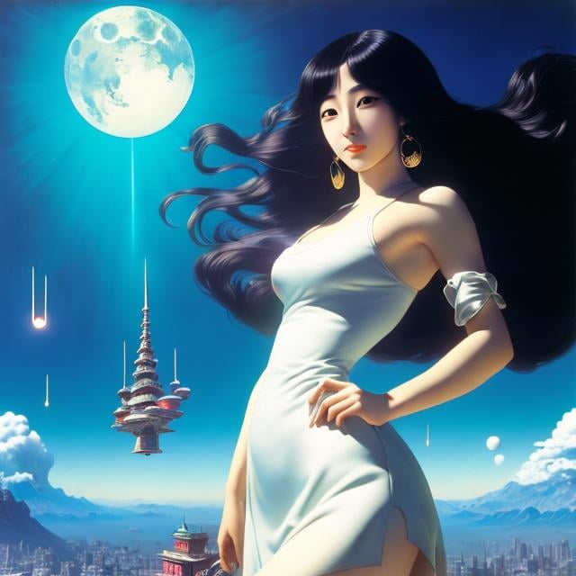 Prompt: Hiroshi masumura, Joseph Noel Paton, Kazue Kato, Surreal, mysterious, strange, fantastical, fantasy, Sci-fi, Japanese anime, transparent scent of night, metafictional miniskirt beautiful girl, perfect voluminous body, vaporization fever, airship, detailed masterpiece 