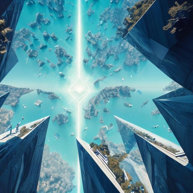 Prompt: Léonard Chemineau, Tadanari Yoko, Surreal, mysterious, strange, fantastical, fantasy, Sci-fi, Japanese anime, landscape with wooden mannequins and geometric polyhedrons, chessboard, meteorite, detailed masterpiece bird’s eye views angles perspectives looking up looking down