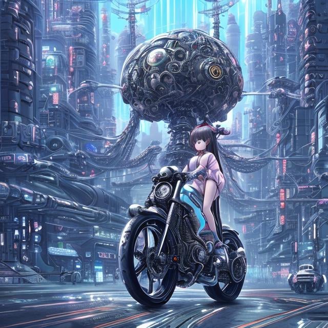 Prompt: Erte Anime Sci-Fi Fantasy Proliferating Machines Machine Life Network Future City Tokyo Girl on a Motorcycle, hyp  high resolution high definition high quality masterpiece 