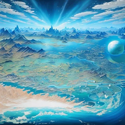 Prompt: Fantasy surreal blueprint　a drawing　animesque　wondrous　strange　Whimsical　surreal　fanciful　Sci-Fi Fantasy　Blueprint of the Earth　「kosmos」「fe(earth)」「the wind」「Eau」「life」　geological strata　Cross-sectional view of the Earth　detailed realistic definition