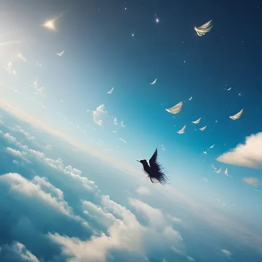 Prompt: Zdzisław Witwicki, Anne Anderson, Yoshitsjs Amani, Surreal, mysterious, strange, fantastical, fantasy, sci-fi, Japanese anime, fly to you into the swaying and distorted sky.I feel so close to you.Our two feelings have always been by my side.The gap left is too big.Your cheeky and honest reply A beautiful girl who is sad to say "See you...", perfect voluminous body, close up, hyper detailed masterpiece high resolution definition quality depth of field cinematic lighting realistic 