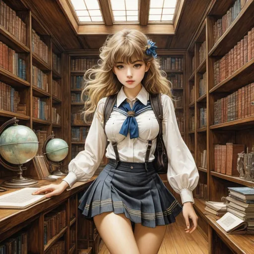 Prompt: Agustín Fernández, Arthur Rackham, Ivan Bolivian, Theo Matejko, Helmut Kollars, Surrealism, wonder, strange, bizarre, fantasy, Sci-fi, Japanese anime, utopian laboratory, Tokyo blueprint, cross section, miniskirt beautiful high school girl's lonely paradise, perfect voluminous body, coquettish happy, detailed masterpiece hand coloured fine line drawings 