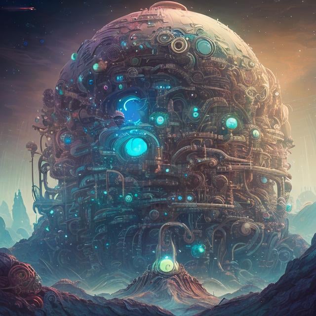 Prompt: Beeple, Anato Finnstark, Kay Nielsen, Japanese  Anime　surreal　wondrous　strange　Whimsical　absurderes　fanciful　Sci-Fi Fantasy, mechanism of spiral stars, roc bird’s egg, empire of paranoids, motorized map, hyperdetailed high definition high resolution high quality masterpiece 