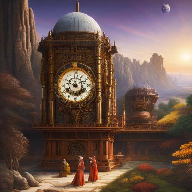 Prompt: Sulamith Wülfing, Eleanor Fortescue-Brickdale, André Édouard Marty, Japanese Anime,  Surreal Fantasy Mysterious Bizarre Sci-Fi Fantastic, Astronomical Observatory, Table Clock, Mars Exploration, Quill Pen, Rainbow is Born, hyper detailed, high resolution high definition high quality masterpiece 