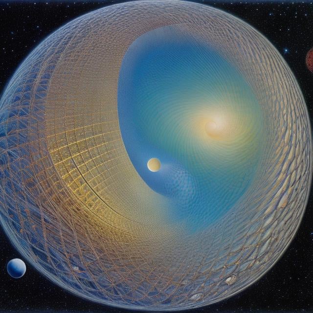 Prompt: Robert H. Hudson, David Wiesner, Surreal, mysterious, strange, fantastical, fantasy, Sci-fi, Japanese anime, I want to convey the beauty of the universe through mathematical formulas, the parallelepiped is made up of 19 spheres, applied astronomy, a boy with a special talent, detailed masterpiece drawing