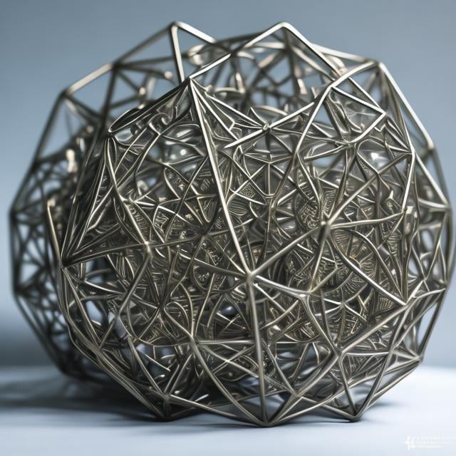 Prompt: Paul Pfinzing von Henfenfeld, katsuhiro Otomo, Surreal, mysterious, bizarre, fantastical, fantasy, Sci-fi, Japanese anime, wirework geometric solids, crystal structures, spirals, labyrinths, sponges, globes, Kepler's polyhedron, Poinsot's polyhedron, polyhedron development, Dürer's polyhedron, Albers box, two-stage string-wound cube, detailed masterpiece 