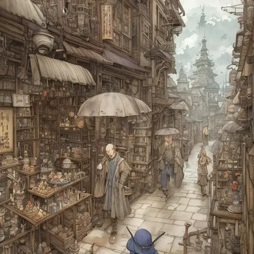 Prompt: Anton Pieck, Saul Steinberg, Coby Whitmore, Japanese anime Sci-Fi Fantasy　a beauty girl　Qiankun and Sub　Land of pulleys　Merchant and Alchemist's Gate Hyperdetailed High Definition High Resolution High Quality Masterpiece