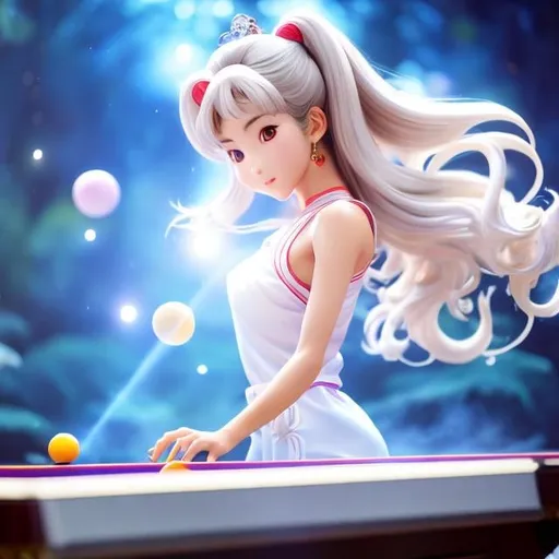 Prompt: Naoko Takeuchi, Boris Vallejo, Surreal, mysterious, strange, fantastical, fantasy, sci-fi, Japanese anime, Alice, a beautiful blonde girl in a miniskirt enjoying a game of table tennis at a hot spring inn, Perfect voluminous body, smooth skin, dynamic action poses, Her skin is a little pinkish after taking a bath, After working up a sweat playing table tennis and taking a hot spring, cold coffee milk is delicious, hyper detailed masterpiece high resolution definition quality, depth of field, cinematic lighting realistic 