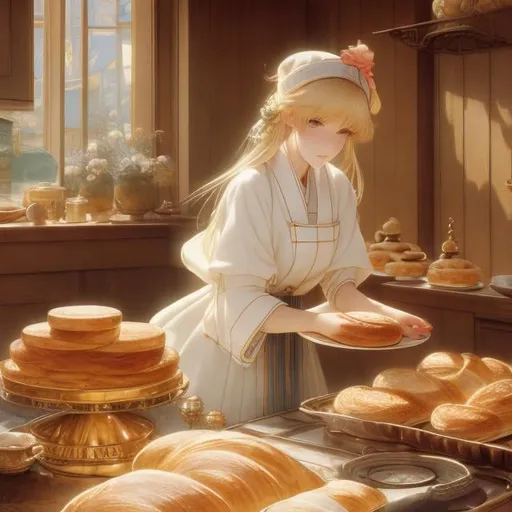 Prompt: Charles Robinson, Anne Anderson, Japanese anime, surreal mysterious strange bizarre fantasy sci-fi fantastic, Baumkuchen, King of sweets, baker, Obelias, Is it bread or cooking?, detailed, high resolution high definition high quality masterpiece 