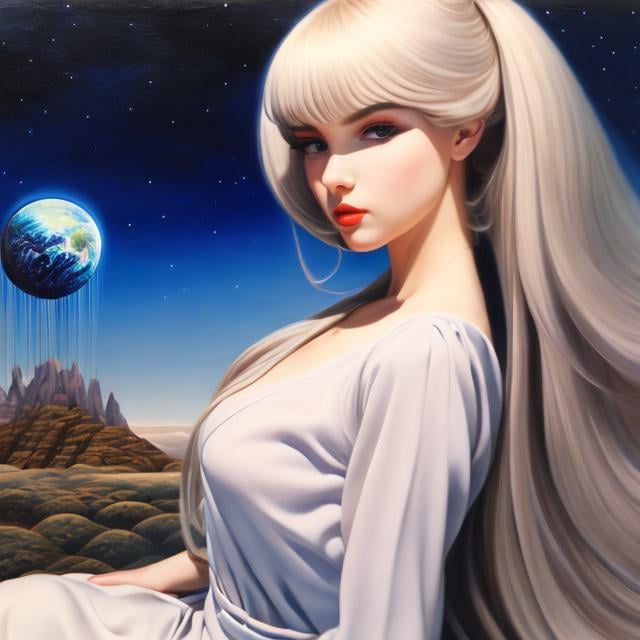 Prompt: Kathryn Rathke, Mabel Attwell, Mysterious, bizarre, surreal, bizarre, fantasy, Sci-fi, Japanese anime, painters of the night, development of perspective, landscape of a beautiful girl in a miniskirt, perfect voluminous body, detailed masterpiece 