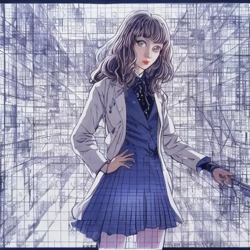 Prompt: Erich Schulz,  Stanisław Wyspiański, Surreal, mysterious, strange, fantastical, fantasy, Sci-fi, Japanese anime. Linear algebra is connected to all science and engineering. Electric circuits, vibrations, balance of forces, differentiation, vector space and linear mapping. Beautiful girl in a miniskirt who calculates, Doctor of Engineering, perfect body., detailed masterpiece  Cinematic lighting perspectives 
