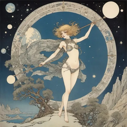 Prompt: Arthur Rackham, Daisukerichard, George Barbier, Elisa Macellari, Surrealism Mysterious Weird Fantastic Fantasy Sci-fi, Japan anime,  Beautiful Girl's Map, perfect voluminous body, illustration and Constellation Journey to Cygnus, detailed masterpiece 