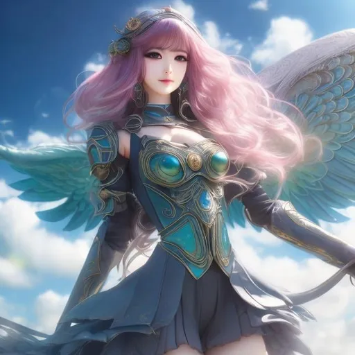 Prompt: Junaida, Takako Hirai, Surreal, mysterious, strange, fantastical, fantasy, Sci-fi, Japanese anime, Phantasmagoriana, fantasy atlas, geofiction, gigantic creature, beautiful girl on the wings of songs, perfect voluminous body, detailed masterpiece 