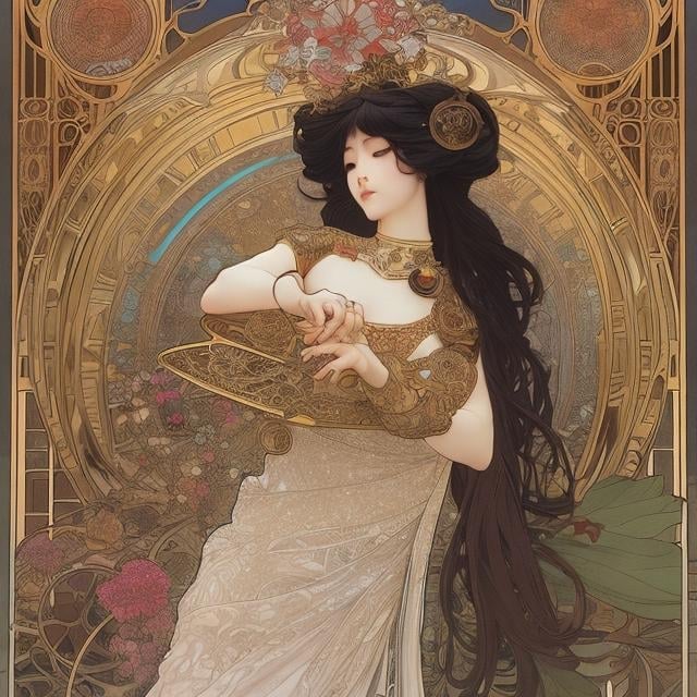 Prompt: Katsuhiro Otomo, Alphonse mucha, surreal, mysterious, strange, fantastic, fantasy, sci-fi, fantasy, anime If the universe is meaningless, then that statement is also meaningless. The meaning and purpose of dancing is simply to dance. Everyone wants to dance, right?, detailed masterpiece 