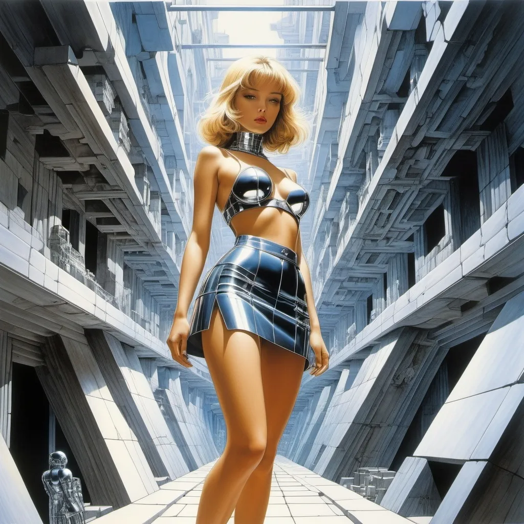 Prompt: Hajime Sorayama, Babette Cole, Lebbeus Wood, Fabrizio Clerici, Claude Parent, Surrealism Mysterious Weird Fantastic Fantasy Sci-fi, Japanese Anime, Underground Labyrinth, Blueprint,  Architectural Drawings, 3D Model, Miniskirt beautiful girl ruins architect, perfect voluminous body, detailed masterpiece low high angles perspectives 