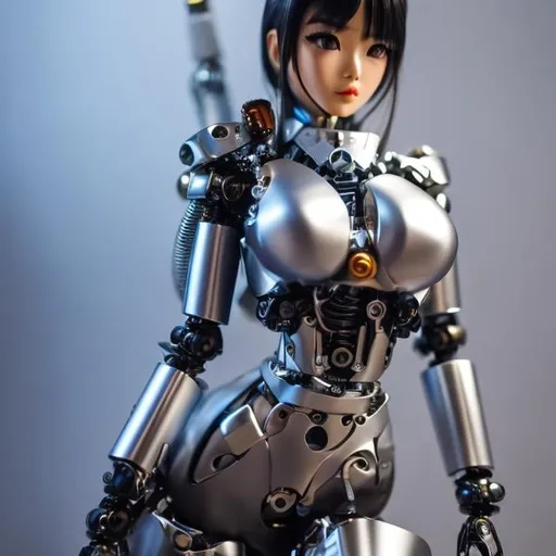 Prompt: Katsuhiro Otomo, Masamune Shirow, A E Marty, Japanese anime, Mechanical girl, sweet beautiful face, shirt haired, perfect body style, part mechanical skin, part human, mechanical joints. Tubes attached, thin skintight, voluminous body, poses emphasize curves and shapes of body, hyper detailed, fine lines, detailed face, detailed eyes, high resolution definition quality masterpiece, depth of field, focus. Cinematic lighting, mechanics and machines background, close up, big chest cleavage, moon stars universes 