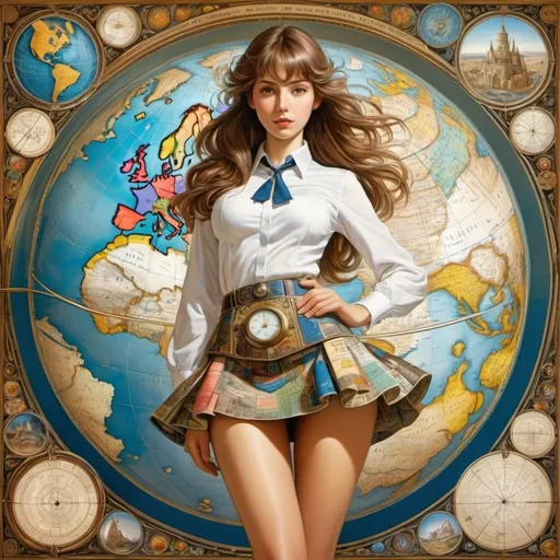 Prompt: Herman Huppen, Floris Jespers, Surreal, mysterious, strange, fantastical, fantasy, Sci-fi, anime, map of a genius miniskirt beautiful mathematician, perfect voluminous body, delicious and a journey through memories, detailed masterpiece 