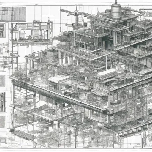 Prompt: Kiyotaka Haimura, Kenji Tsuruta, Hiroshi Masumura, Katsuhiro Otomo, Katsuya Terada, Surreal, mysterious, bizarre, fantastical, fantasy, Sci-fi, Japanese anime, world of automata, floor plan, parts diagram, exploded view, screw-type spring-type contraption, rewinding time, compressing space, repairman girl, beautiful perfect voluminous body, close up in picture, hyper detailed masterpiece high resolution definition quality depth of field cinematic lighting realistic 