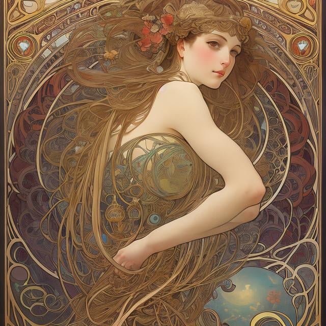 Prompt: Alphonse Mucha, James Jean, Anne Anderson, Japanese anime, Surreal Mysterious Weird Fantastic Fantasy Sci-Fi, Yokohama Bay, sky Floating Jellyfish, detailed, high resolution definition quality masterpiece 
