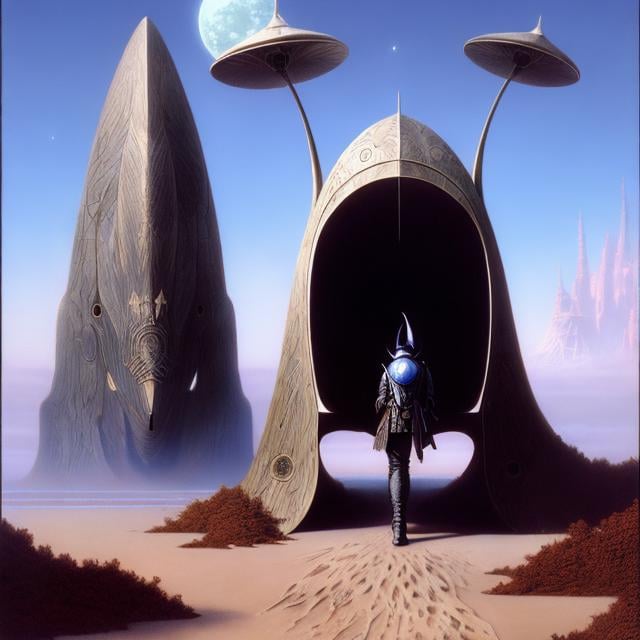 Prompt: Michael Whelan, Wayne Barlowe, Surreal, mysterious, strange, fantastical, fantasy, Sci-fi, Japanese anime, beyond the asteroid tree, handmade wooden spaceship, miniskirt beautiful pilot, perfect voluminous body, detailed masterpiece 