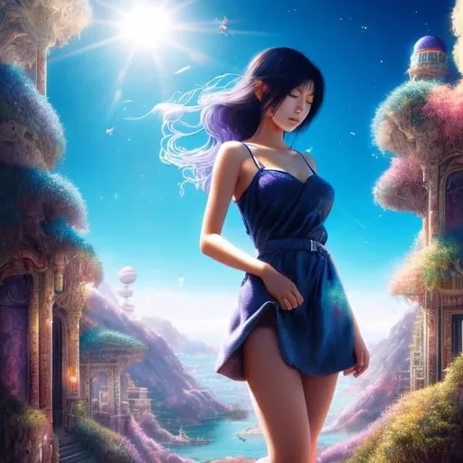Prompt: Christian Riese Lassen, Hitoshi masumura, Surreal, mysterious, strange, fantastical, fantasy, Sci-fi, Japanese anime, herbarium, if the world were one glass marble, cartographer's miniskirt beautiful girl, perfect volume body, detailed masterpiece depth of field cinematic lighting 