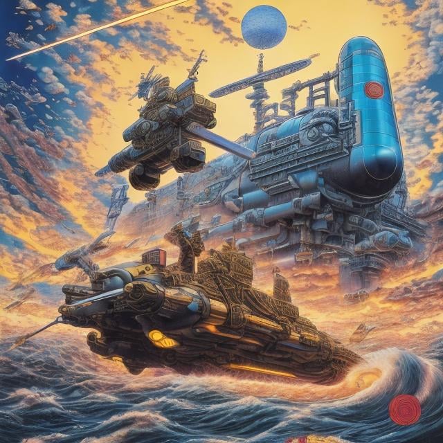 Prompt: Katsuhiro Otomo, Masamune Shirow, Surreal, mysterious, bizarre, fantastical, fantasy, Sci-fi, Japanese anime, matter is made of atoms, from atoms to elementary particles, Newton and universal gravitation, light is a wave, light is a particle, miniskirt high school girl riding waves, quantum chromodynamics, matter of the universe History Expanding Universe and Nucleosynthesis, detailed masterpiece 