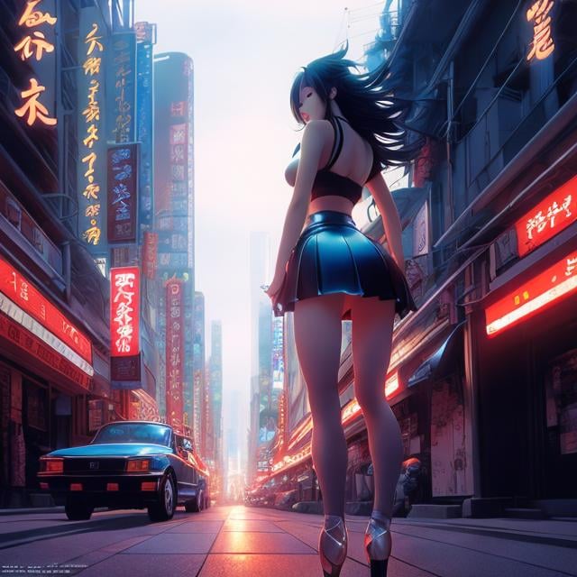 Prompt: Naoyuki Katoh, Masamune Shirow, Keith Parkinson, Surreal, mysterious, strange, fantastical, fantasy, Sci-fi, Japanese anime, ballet mechanic, miniskirt beautiful girl, perfect voluminous body, mechanical dream, urban tsunami, detailed masterpiece perspectives cinematic lighting 