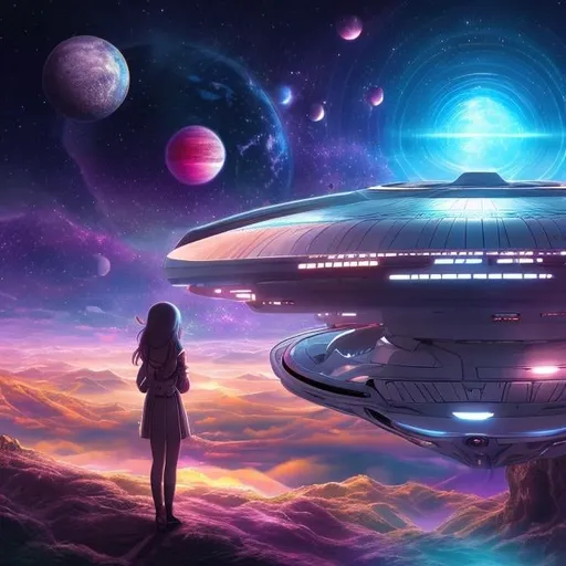 Prompt: Girl, Meeting after 1000 years, Alien Disco, how to make a spaceship, surreal strange fantastical, Japanese anime, hyperdetailed high resolution high quality high definition masterpiece 