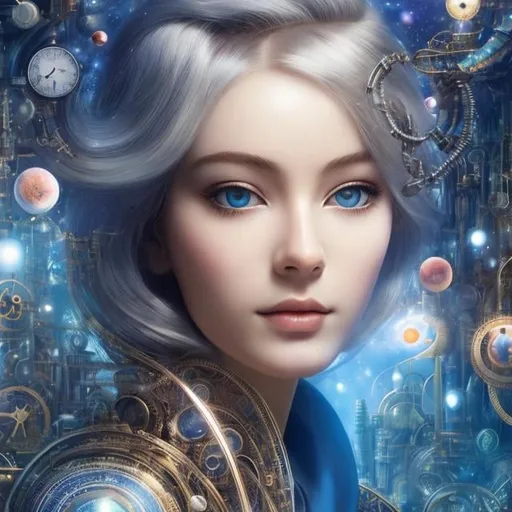 Prompt: Oliver Hasselluhn, Anne Anderson, Dadaism, wonder, strange, fantastical, fantasy, Sci-fi, Japanese anime, Mannerist time machine, beautiful girl who becomes a machine, perfect voluminous body, separates time and space, detailed masterpiece 