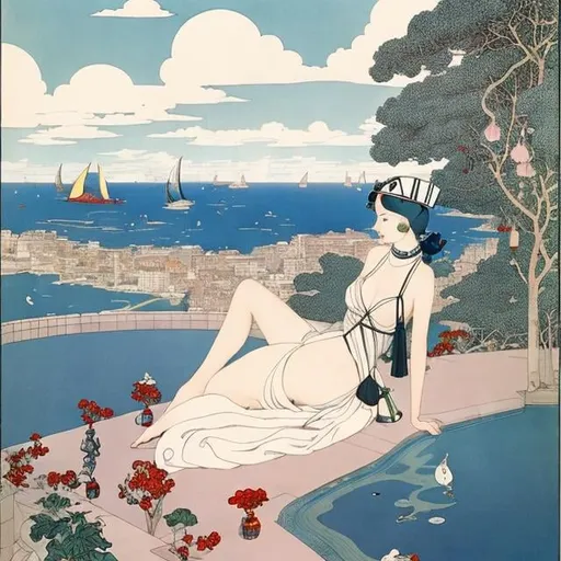 Prompt: Heath Robinson, George Barbier, Surreal, mysterious, strange, fantastical, fantasy, Sci-fi, Japanese anime, world cataloging project, exploration, voyage, discovery, the land of beautiful high school girls in miniskirts, perfect body tourism, detailed masterpiece 